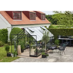 Online Halls QUBE+ 816 DRIVHUS 3 MM HÆRDET GLAS HELE BANER SORT 13 M²