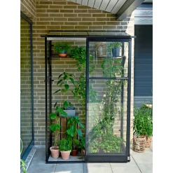 Best Halls QUBE LEAN-TO 24 VÆGDRIVHUS 3 MM HÆRDET GLAS SORT 0,9 M2