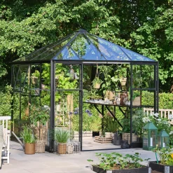 Hot Halls QUBE SQUARE DRIVHUS 3 MM HÆRDET GLAS HELE BANER SORT 6,3 M2