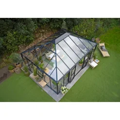 Clearance Juliana GRAND OASE DRIVHUS 3 MM HÆRDET GLAS HELE BANER ANTRACIT 25,6 M2