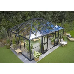 Clearance Juliana GRAND OASE DRIVHUS 3 MM HÆRDET GLAS HELE BANER ANTRACIT 25,6 M2