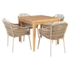 New Outrium GILI/PALMA BORD + 4 STOLE HAVEMØBELSÆT TEAK/SANDGRÅ