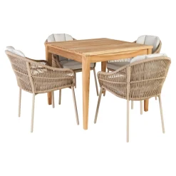 New Outrium GILI/PALMA BORD + 4 STOLE HAVEMØBELSÆT TEAK/SANDGRÅ