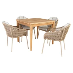 New Outrium GILI/PALMA BORD + 4 STOLE HAVEMØBELSÆT TEAK/SANDGRÅ