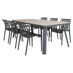 Clearance Outrium LEROS/MURCIA BORD + 6 STOLE HAVEMØBELSÆT GRÅ / SORT